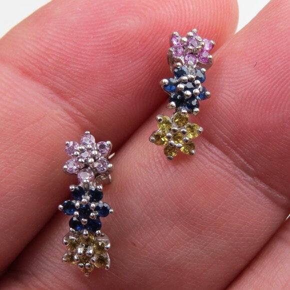$1650 10k White Gold3/4 Carat Blue Yellow Pink SapphiresEarring